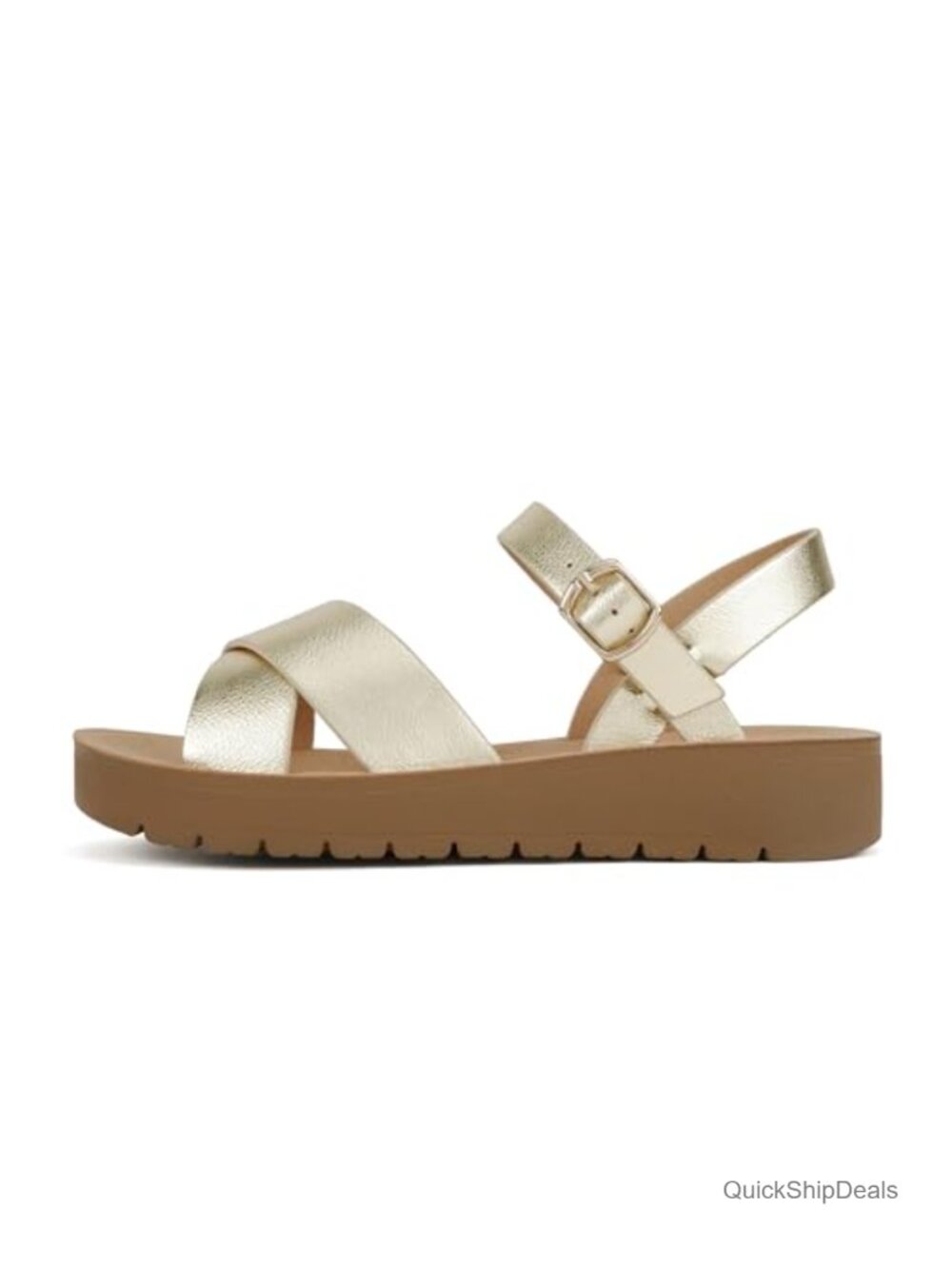 Women Flat Sandals Flatform Ankle Buckle Criss Cross Band Straps